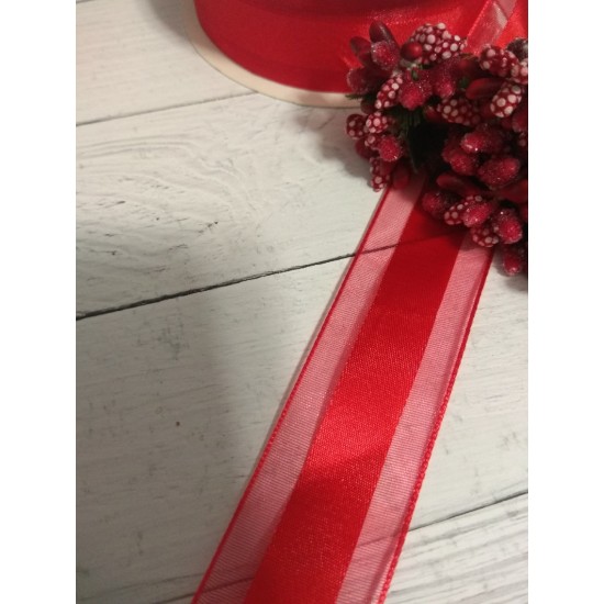 ОПТ Лента органза с атласом 2,5 см*25 ярдов цв. красный